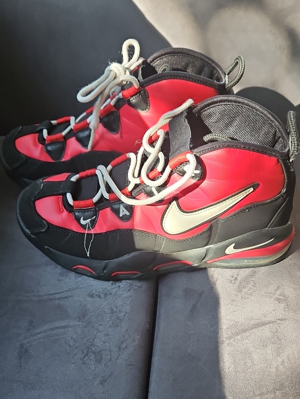 Nike Kids Red and Black High-Top Sneakers with White Swoosh
